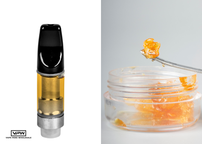 Oil Vape Cartridge and a Cannabis Shatter for Dabbing